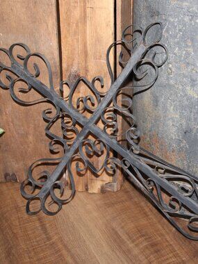 Black VTG 19" Rustic Weathered & Aged Scrolled Wrought Iron Farmhouse Wall Cross